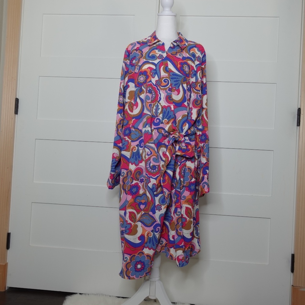 Intempo Women's midi wrap multicolor dress resort wear plus size 2X NWT